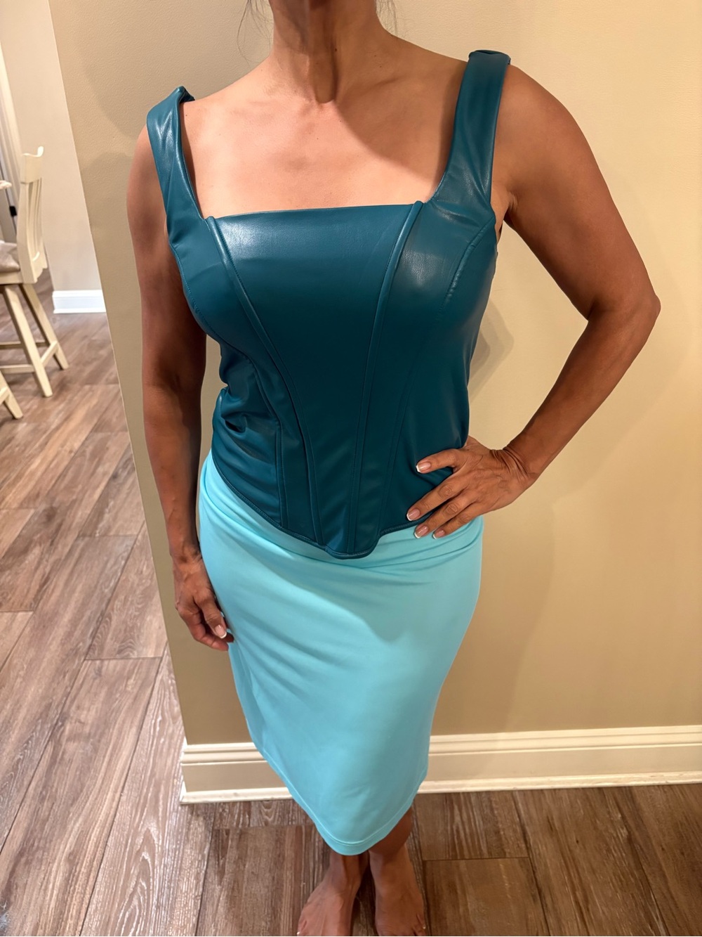 Bold Elements NWT Teal Faux-Leather Ruched Straps Corset Top
